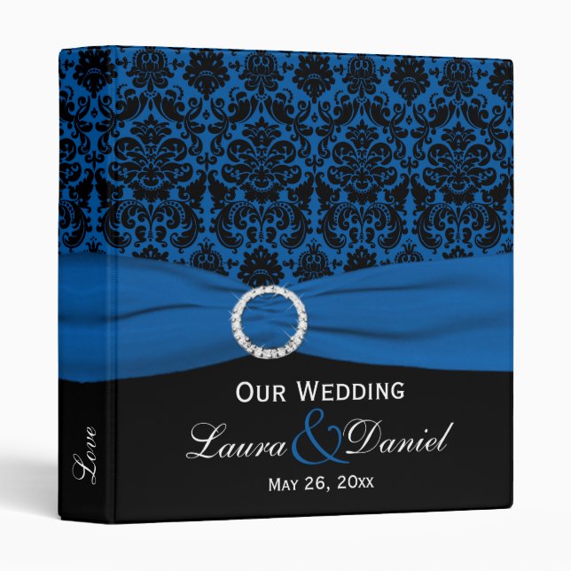 1" Cobalt Blue and Black Damask Wedding Binder (Front/Spine)