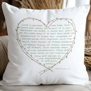 1 Corinthians 134 Love is Patient Green Vine Heart Throw Pillow