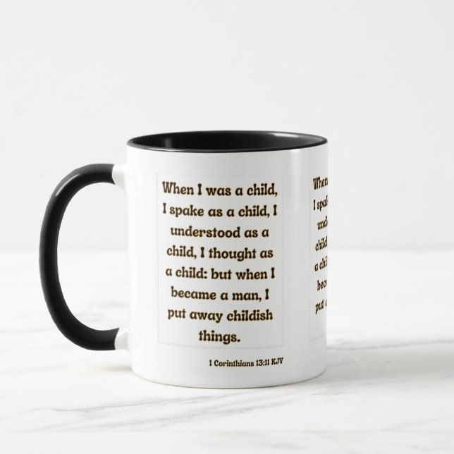 1 Corinthians 13:11 Bible Scripture Two-Tone Mug (Left)