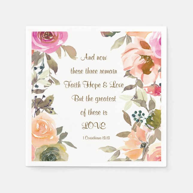 1 Corinthians 13:13 Faith Hope Love Bible Verse Napkin (Front)