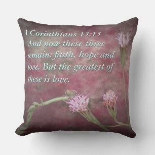 1 Corinthians 13:13 Pink Wild Flowers Throw Pillow