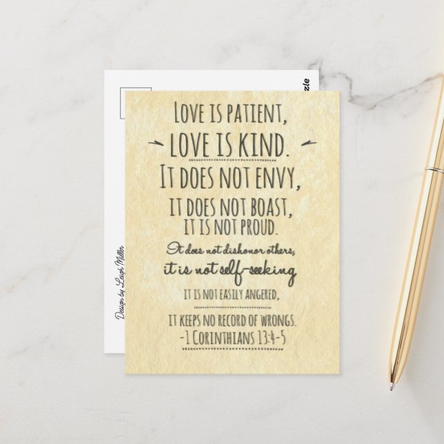 1 Corinthians 13:4-5 Bible Verse - Postcard (Front/Back In Situ)
