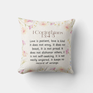 1 Corinthians 13:4-5 Christian Bible Verse Art  Throw Pillow