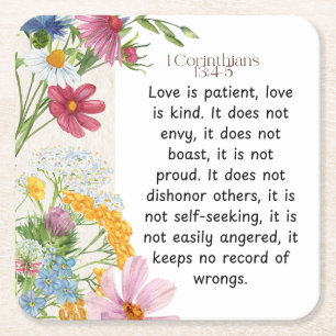 1 Corinthians 13:4-5 Soothing Watercolor Design Square Paper Coaster