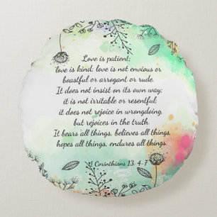 1 Corinthians 13: 4-7 Round Pillow
