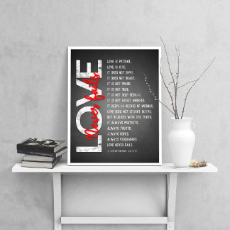 1 Corinthians 13:4-8 Bible Verse, Chalk & Red Poster
