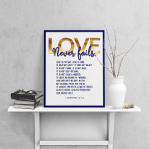 1 Corinthians 13:4-8 Bible Verse, Gold & Darkblue