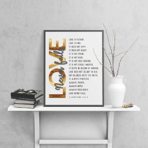 1 Corinthians 13:4-8 Bible Verse, Gold & Gray Poster