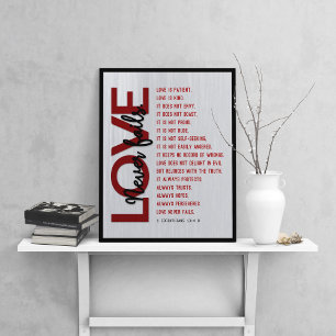 1 Corinthians 13:4-8 Bible Verse, Gray-Maroon  Poster