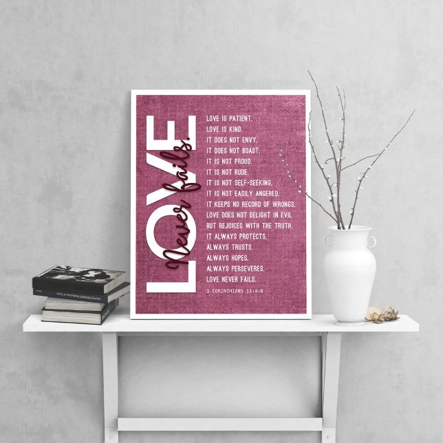 1 Corinthians 13:4-8 Bible Verse, Vintage Burgundy Poster (Creator Uploaded)