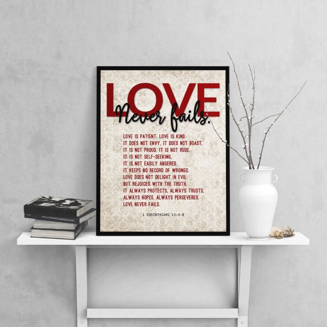 1 Corinthians 13:4-8 Bible Verse, Vintage Damask Poster (Creator Uploaded)