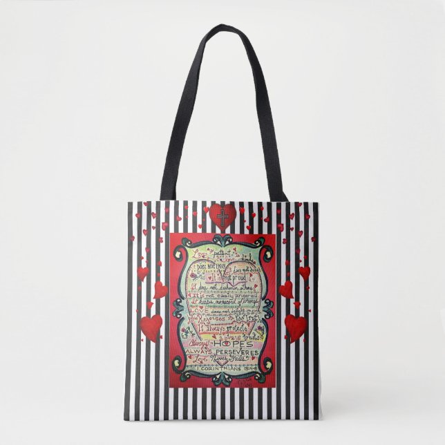 1 Corinthians 13:4-8 Love Is bible verse tote bag (Front)
