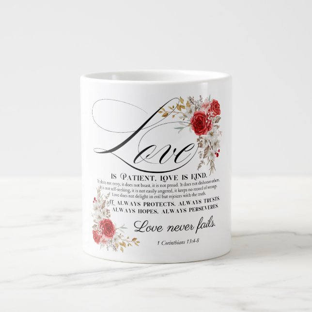 1 Corinthians 13:4-8 Love is Patient Bible Floral Large Coffee Mug (Front)