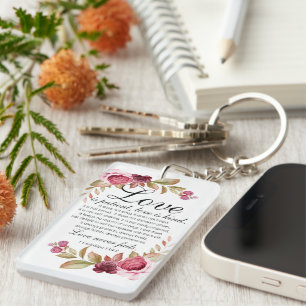 1 Corinthians 13:4-8 Love is Patient Floral Bible Keychain