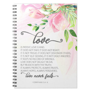 1 Corinthians 13:4-8 Love is Patient Pink Magnolia Notebook