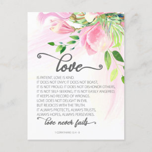 1 Corinthians 13:4-8 Love is Patient Pink Magnolia Postcard