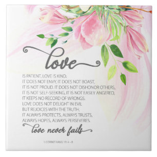 1 Corinthians 13:4-8 Love is Patient Pink Magnolia Tile