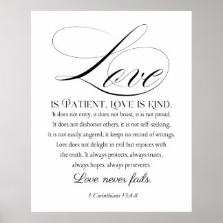 1 Corinthians 13:4-8 Love is Patient Wedding Verse Poster