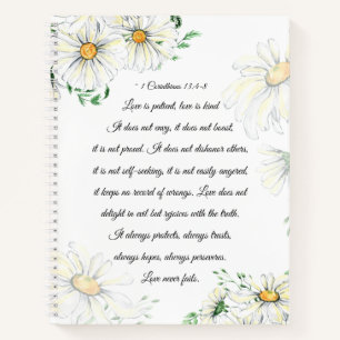1 Corinthians 13:4-8 Love is Patient White Daisies Notebook