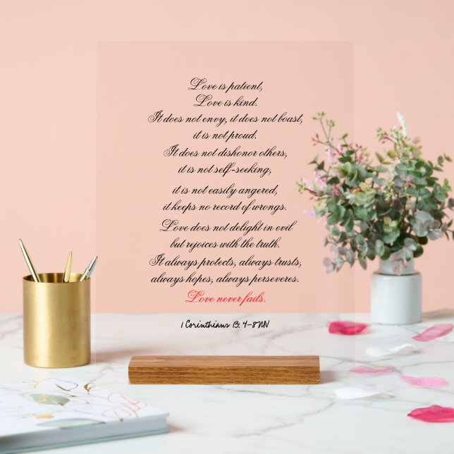 1 Corinthians 13:4-8 (NIV) Acrylic Sign (Wedding)