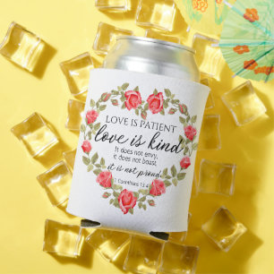 1 Corinthians 13:4 Love is Patient Floral Heart Can Cooler