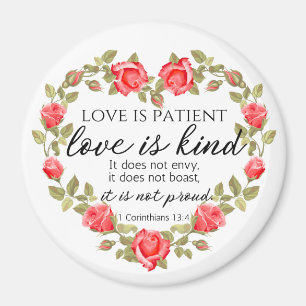 1 Corinthians 13:4 Love is Patient Floral Heart Magnet