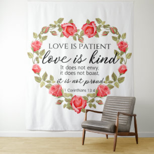 1 Corinthians 13:4 Love is Patient Floral Heart Tapestry