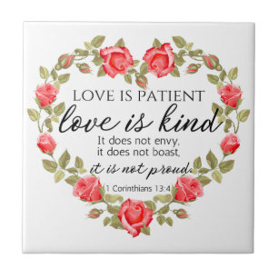 1 Corinthians 13:4 Love is Patient Floral Heart Tile