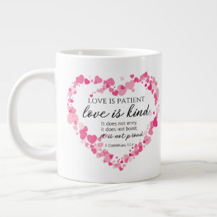 1 Corinthians 13:4 Love is Patient Pink Hearts Large Coffee Mug