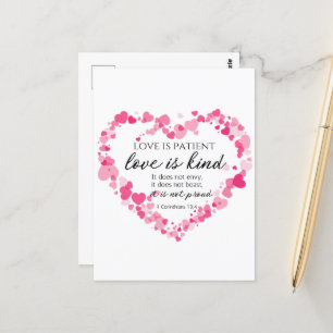 1 Corinthians 13:4 Love is Patient Pink Hearts Postcard