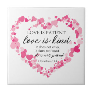1 Corinthians 13:4 Love is Patient Pink Hearts Tile