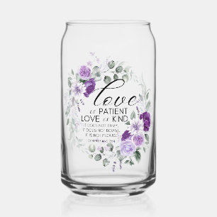 1 Corinthians 13:4 Love is Patient Violet Floral Can Glass