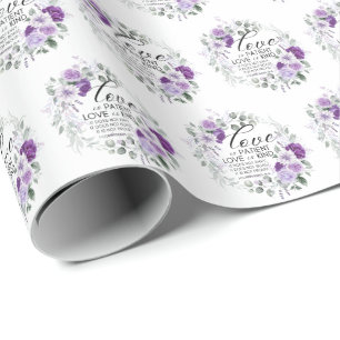 1 Corinthians 13:4 Love is Patient Violet Floral Wrapping Paper