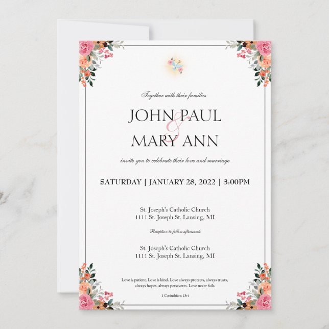 1 Corinthians 13:4 Wedding Invite (Front)
