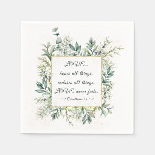 1 Corinthians 13:7-8 Elegant Winter Greenery Napkin