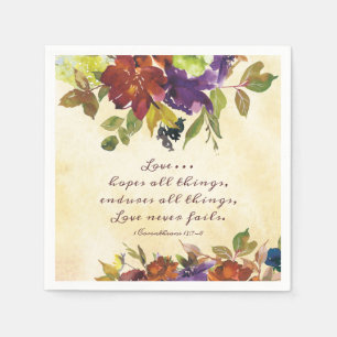 1 Corinthians 13:7 Love never fails Autumn Floral Napkin