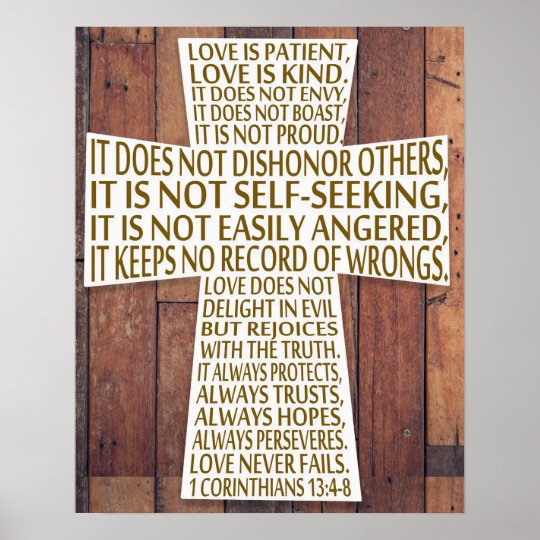 1 Corinthians 13 Love Chapter Cross Rustic Wood Poster ...