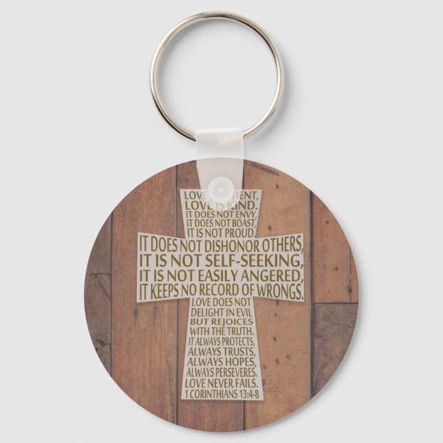 1 Corinthians 13 Love Chapter Rustic Cross Keychain (Front)