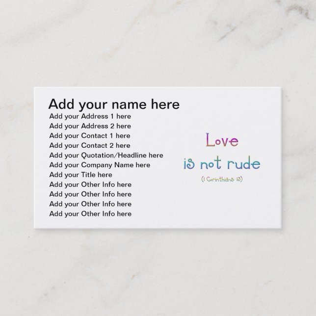 1 Corinthians 13 - Love Is Not Rude Business Card (Front)