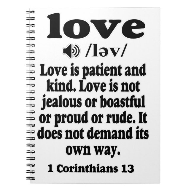 1 Corinthians 13 Love is patient and kind Notebook (Front)
