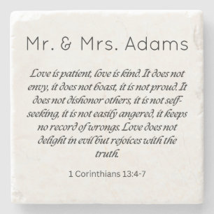 1 Corinthians 13 Mr Mrs Surname Wedding Stone Coaster