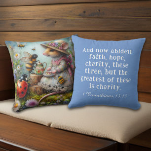 1 Corinthians 13 Whimsical Nature Scene Christian Throw Pillow