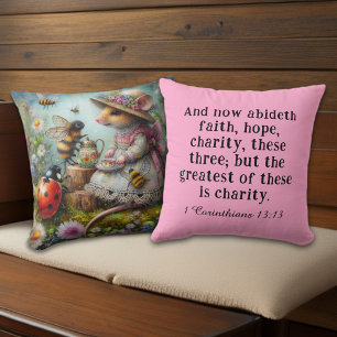 1 Corinthians 13 Whimsical Nature Scene Christian  Throw Pillow