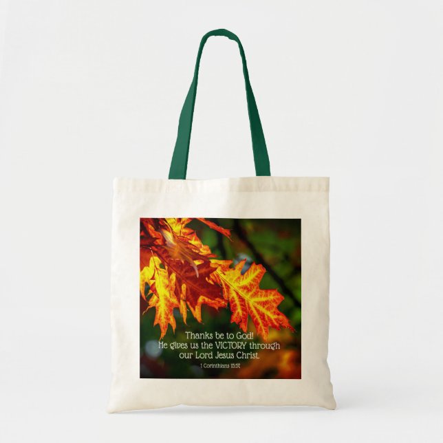 1 Corinthians 15:57 Thanks be to God! Tote Bag (Front)