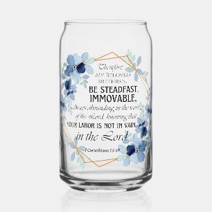 1 Corinthians 15:58 Inspirational Verse Floral Can Glass