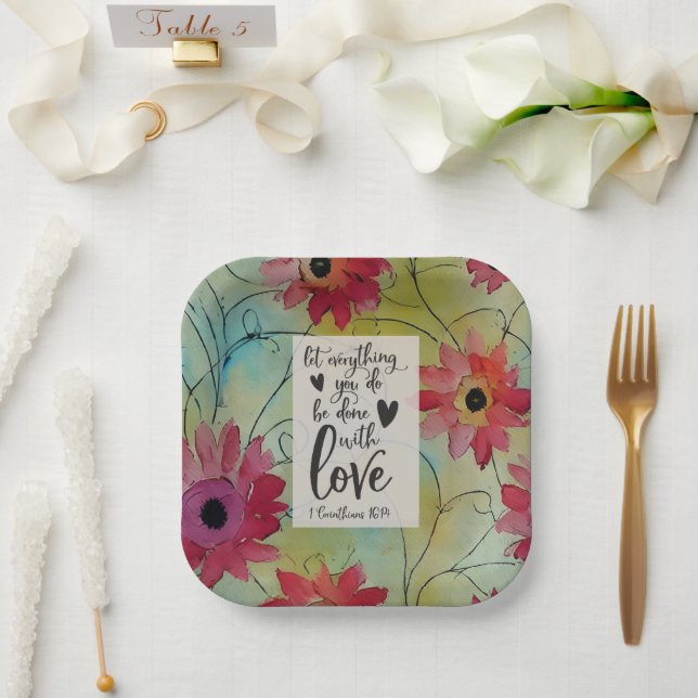 1 Corinthians 16 14 Let everything be done in Love Paper Plate (Wedding)