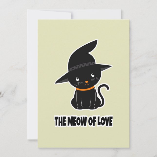 1.cute beautiful black cat meow of love   invitation (Front)