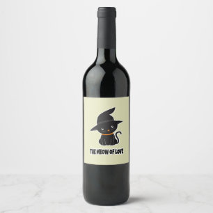 1.cute beautiful black cat meow of love   wine label