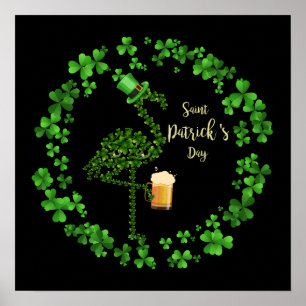 1 Cute Irish Shamrock Flamingo St Patrick's Day Poster