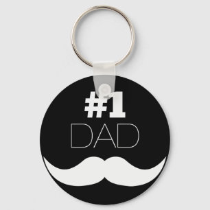 #1 Dad Black and White Moustache - Number One Keychain